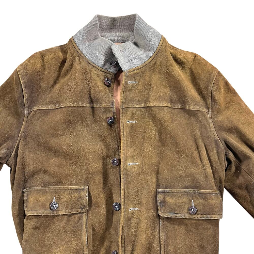 Vintage Polo Ralph Lauren Suede Leather Bomber Jacket L Distressed Brown - Picture 2 of 14